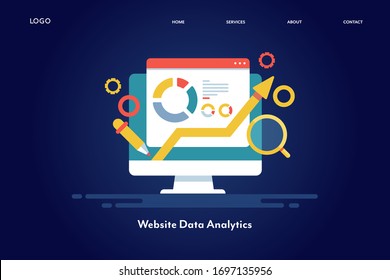 Supervisión de datos de Internet, análisis de datos empresariales, panel de análisis de sitios web - plantilla de página de inicio de vector conceptual