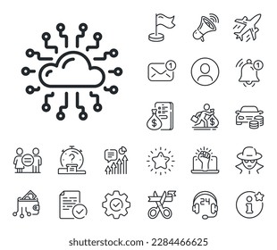 Internet data storage sign. Salaryman, gender equality and alert bell outline icons. Cloud computing network line icon. File hosting technology symbol. Cloud network line sign. Vector