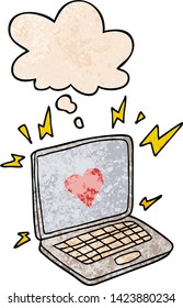 caricatura de citas por internet con burbuja de pensamiento en estilo de textura de grosería