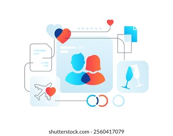 Internet dating and romantic relationships - flat design style illustration