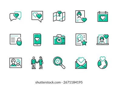 Citas por Internet - conjunto de iconos de estilo de diseño de línea
