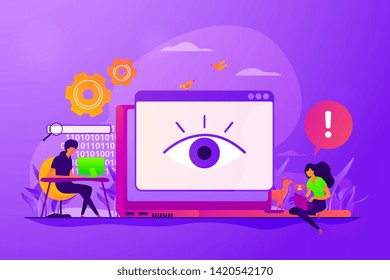 Internet Defamation, Persistent Stalking. Privacy Assault, Obsessed Stalker. Cyberstalking, Pursuit Of Social Identity, Online False Accusations Concept. Vector Isolated Concept Creative Illustration