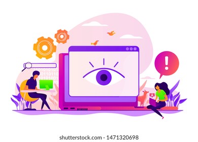 Internet Defamation, Persistent Stalking. Privacy Assault, Obsessed Stalker. Cyberstalking, Pursuit Of Social Identity, Online False Accusations Concept. Vector Isolated Concept Creative Illustration