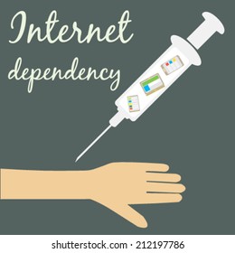 Internet dependency, social network, syringe in hand, needle