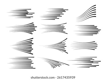 Internet design with abstract speed pattern and comic lines shows superhero explosion and power arrow with manga tachometer in black and white vector strip for book or website illustration set