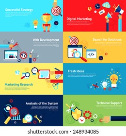 Internet design concept set with successful strategy digital marketing web development icons isolated vector illustration