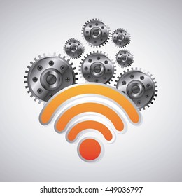 Internet design represented by wifi and gears icon. Colorfull illustration. 