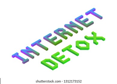 internet  detox text in modern bright neon and green colors isolated on white background, stock vector illustration clip art