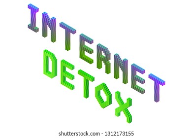 internet  detox text in modern bright neon and green colors isolated on white background, stock vector illustration clip art