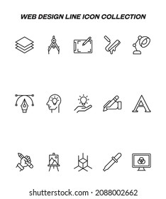 Internet and development concept. Vector outline signs and editable strokes for web sites, advertisement, lists etc. Line icons of paper sheets, light bulb, write, draw, dropper 