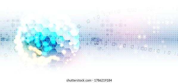 internet digital cyber security technology concept for business background. Abstract hexagons with bokeh on halftone background