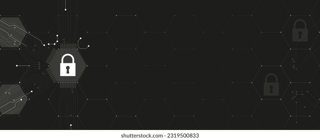 Internet digital cyber security technology concept for business background. Lock on circuit board