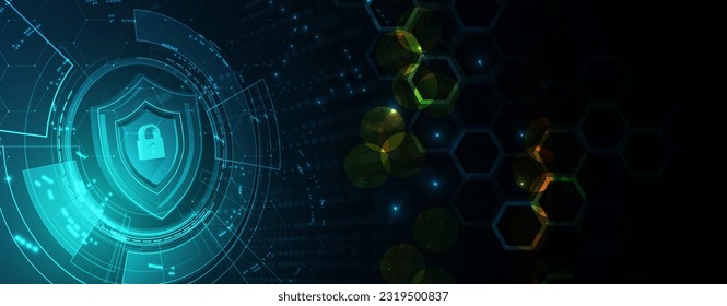 Internet digital cyber security technology concept for business background. Lock on circuit board