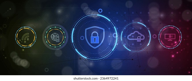 internet digital cyber security technology concept for business background. Lock on circuit board
