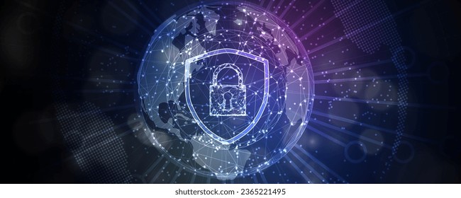 internet digital cyber security technology concept for business background. Lock on circuit board