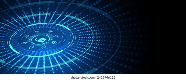 internet digital cyber security technology concept for business background. Lock on circuit board. Vector Art.
