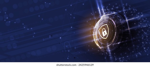 internet digital cyber security technology concept for business background. Lock on circuit board. Vector Art.
