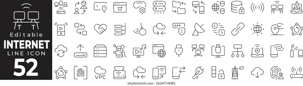 Internet Digital Network Connectivity Thin Line Icon Set – Online Access, Wi-Fi, Technology