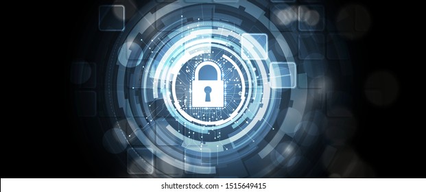 internet digital security technology concept for business background. Lock on circuit board