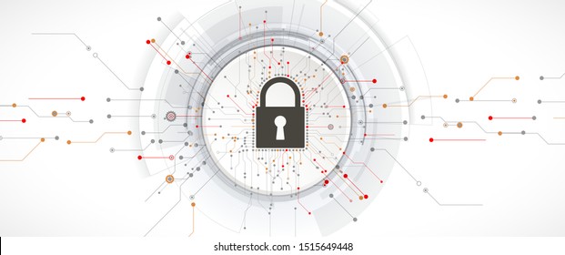 internet digital security technology concept for business background. Lock on circuit board