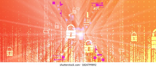 internet digital security technology concept for business background. Lock on circuit board