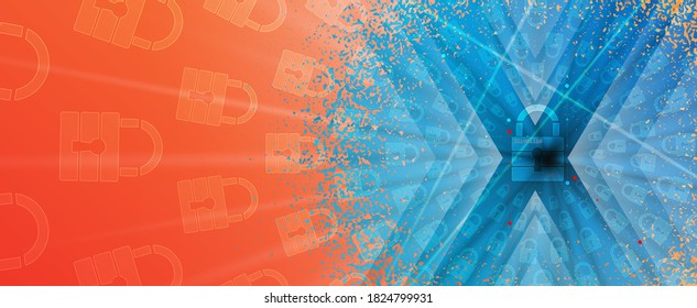 internet digital security technology concept for business background. Lock on circuit board