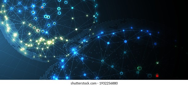 internet digital security technology concept for business background. Lock on circuit board. Protect data