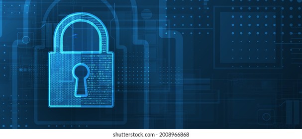 internet digital security technology concept for business background. Lock on circuit board