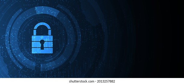 internet digital security technology concept for business background. Lock on circuit board