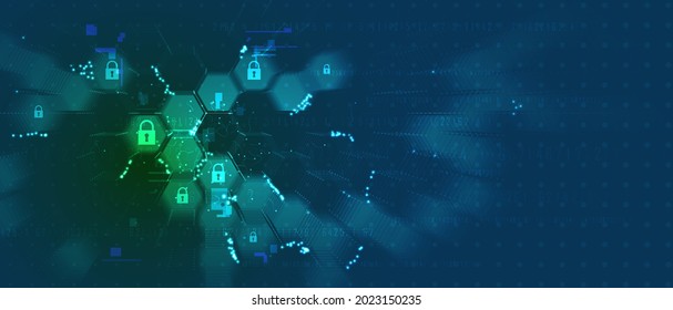 internet digital security technology concept for business background. Lock on circuit board