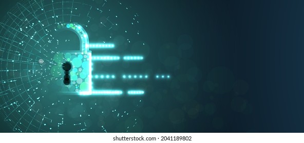 internet digital security technology concept for business background. Lock on circuit board