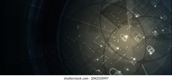 internet digital security technology concept for business background. Lock on circuit board