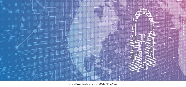 internet digital security technology concept for business background. Lock on circuit board