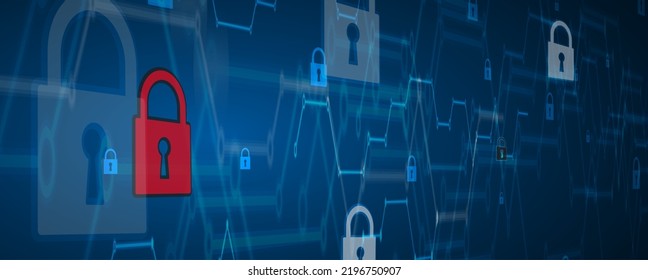 internet digital security technology concept for business background. Lock on circuit board
