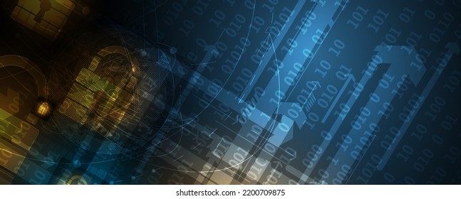 internet digital security technology concept for business background. Lock on circuit board
