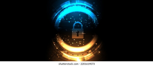 internet digital security technology concept for business background. Lock on circuit board