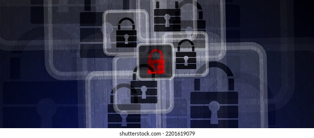 internet digital security technology concept for business background. Lock on circuit board