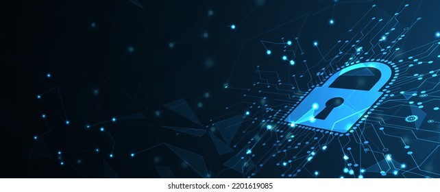 internet digital security technology concept for business background. Lock on circuit board