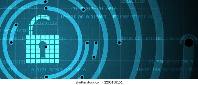 internet digital security technology concept for business background. Lock on circuit board