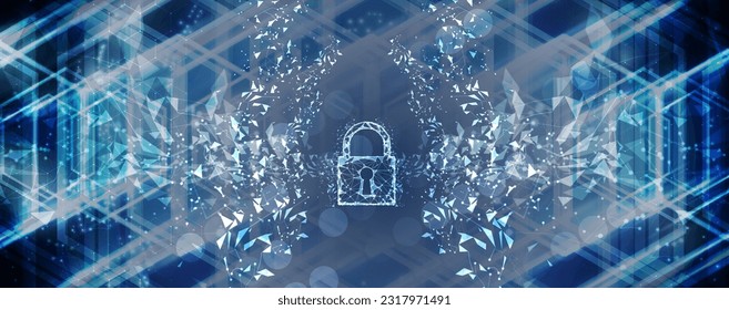 Internet digital security technology concept for business background. Lock on circuit board