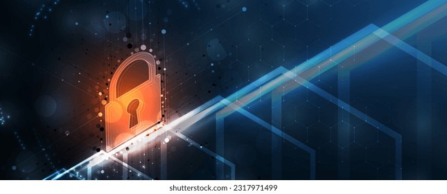 Internet digital security technology concept for business background. Lock on circuit board