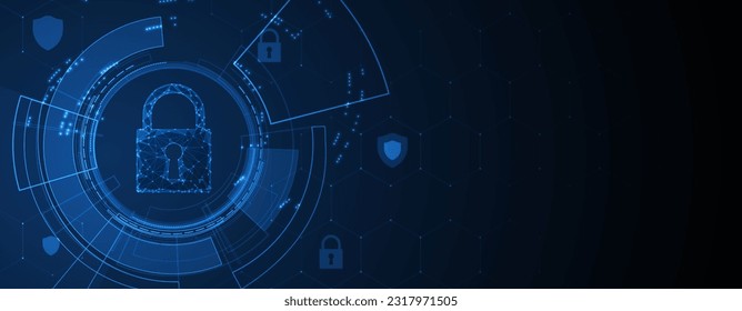 Internet digital security technology concept for business background. Lock on circuit board