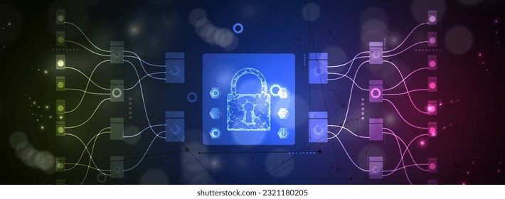 Internet digital security technology concept for business background. Lock on circuit board