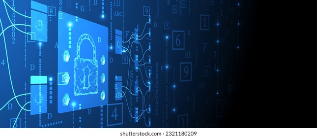 Internet digital security technology concept for business background. Lock on circuit board