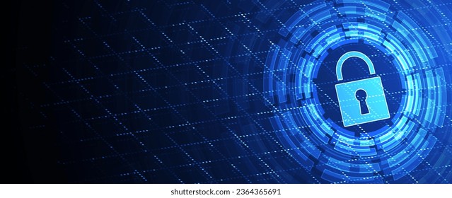 internet digital security technology concept for business background. Lock on circuit board