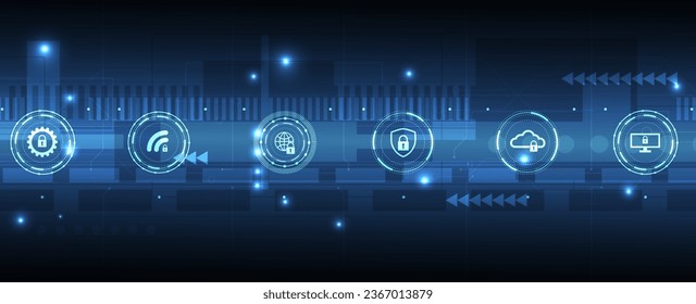 internet digital security technology concept for business background. Lock on circuit board