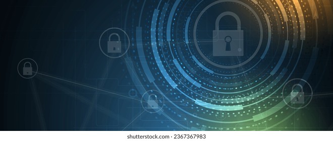 internet digital security technology concept for business background. Lock on circuit board