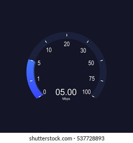 Internet digital speed meter. Vector illustration on black background. Speed test. Neon lights.