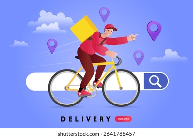 Internet digital store scene with people on shopping. E-commerce advertising illustration. fast online delivery service. Hands holding a package box with groceries out of mobile screen. Food delivery.