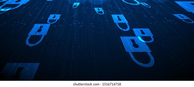 internet digital syber security technology concept for business background. Lock on circuit board